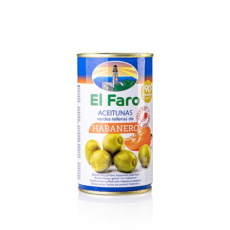 Grüne Oliven, mit Habanero Chili, El Faro, 350 g
