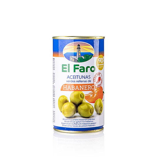 Grüne Oliven, mit Habanero Chili, El Faro, 350 g