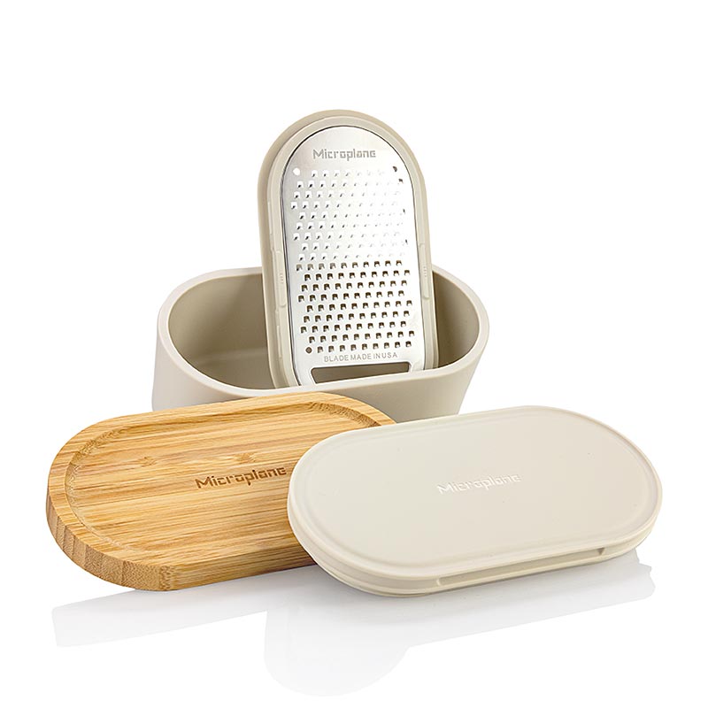 Microplane Râpe manuelle à gros grains, avec récipient "Kashmir blanc + bambou" (34300), 1 pce