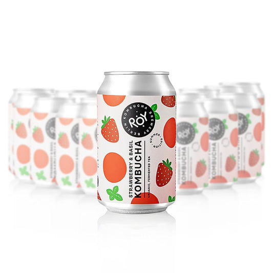 ROY Kombucha fraise-basilic Kombucha (édition été), BIO, 7,92 l, 24 x 330 ml