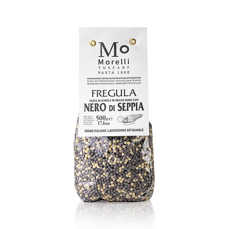 Pasta Fregula (Fregola) Nero di Seppia (con nero di seppia) Morelli 1860, 500 g