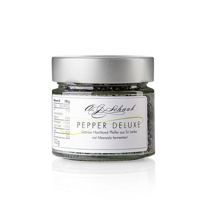 Pepper Deluxe, schwarzer Pfeffer mit Meersalz fermentiert, ganz, 100 g